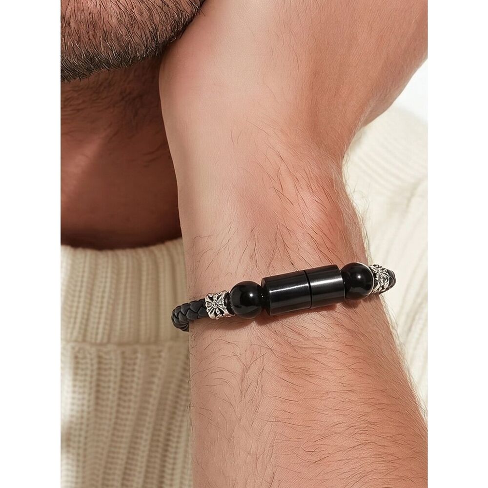 Black Braided USB Charging Bracelet 🔌Faux Leather Wristband Cable Type-C Travel